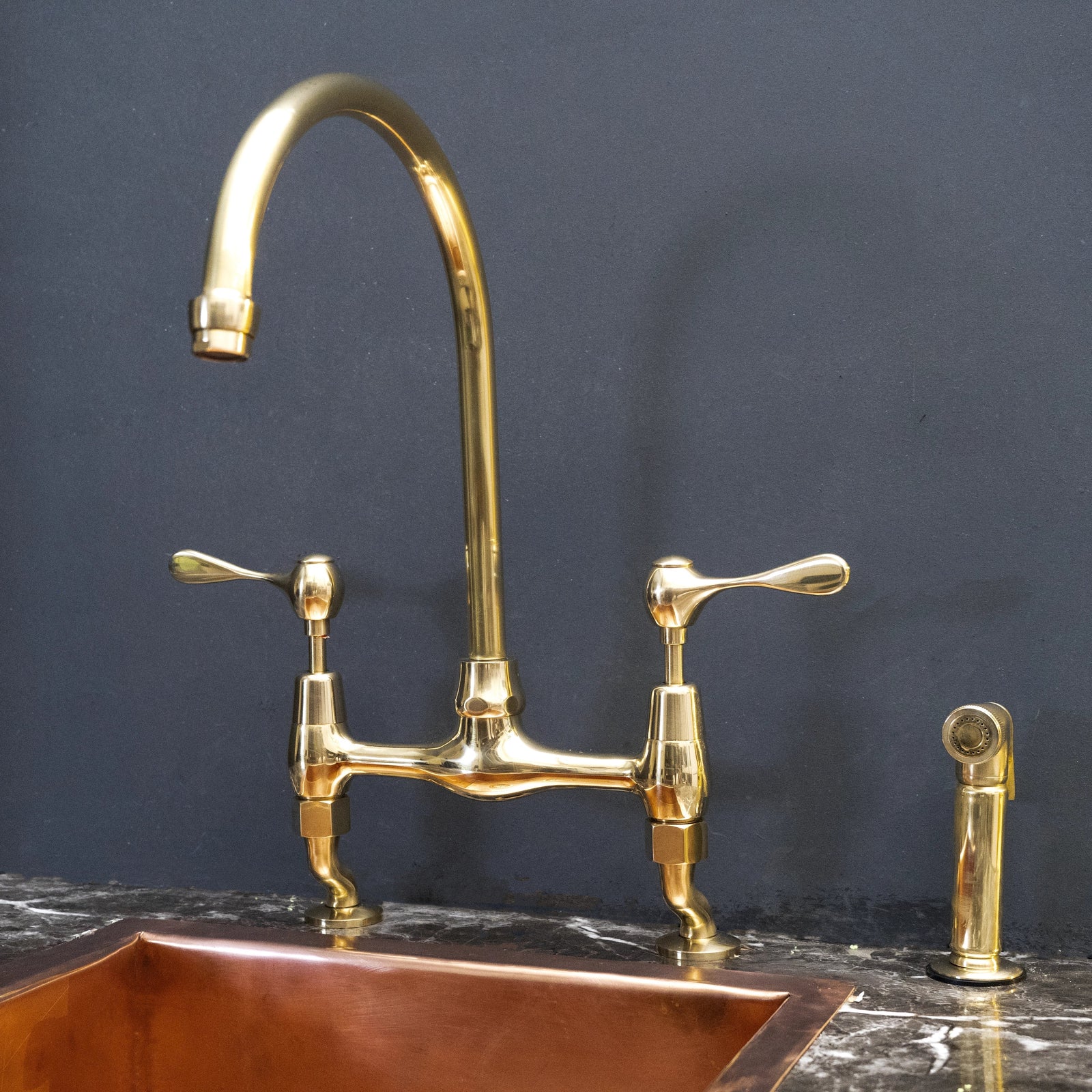 Farmhouse Kitchen Faucet Guide 2025: Bridge, Gooseneck & More featuring AquaPrime Unlacquered Brass Bridge Kitchen Faucet – Curved Legs