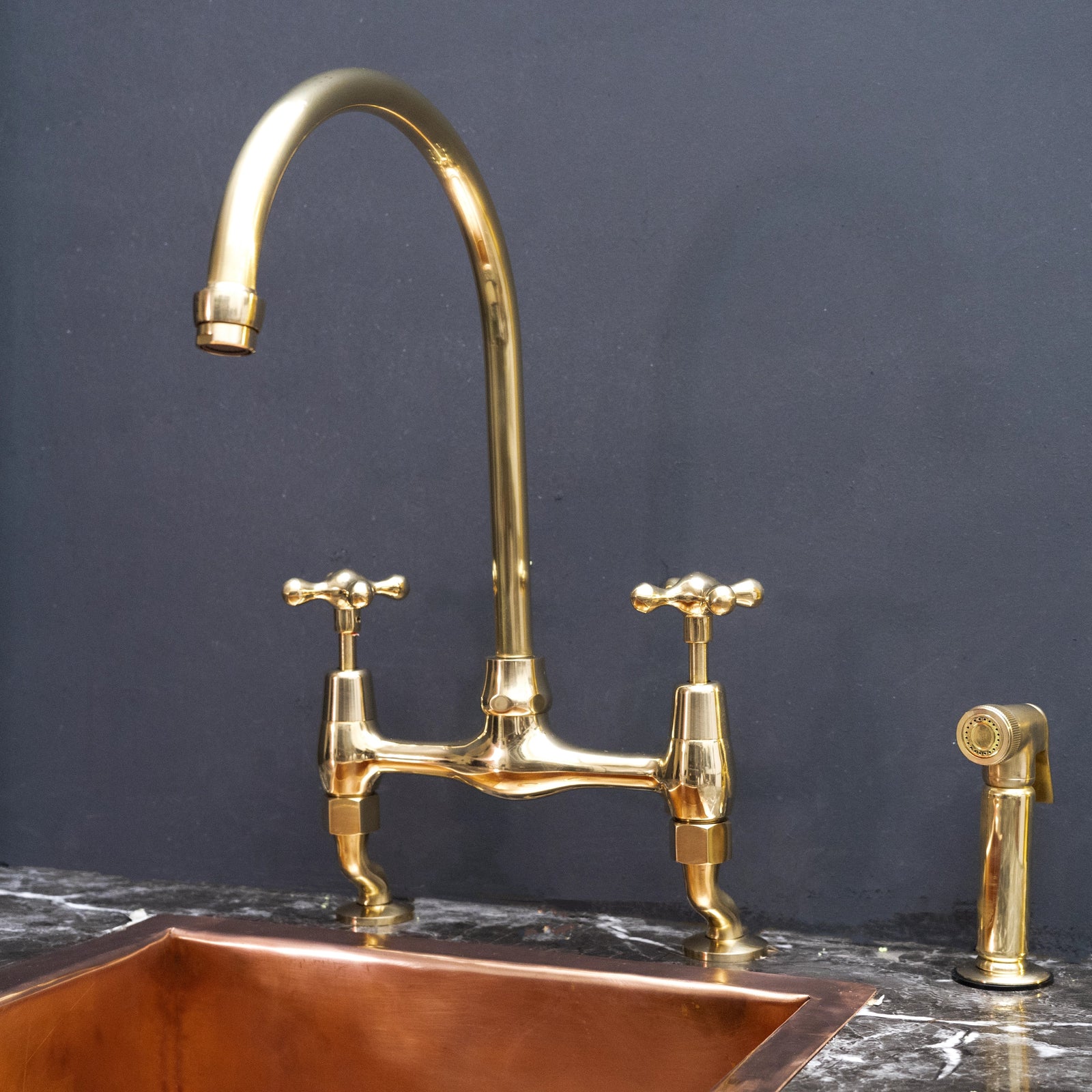 Bridge Faucet for Farmhouse Sink: The Complete Pairing Guide featuring Unlacquered Brass Curved Legs Bridge Kitchen Faucet