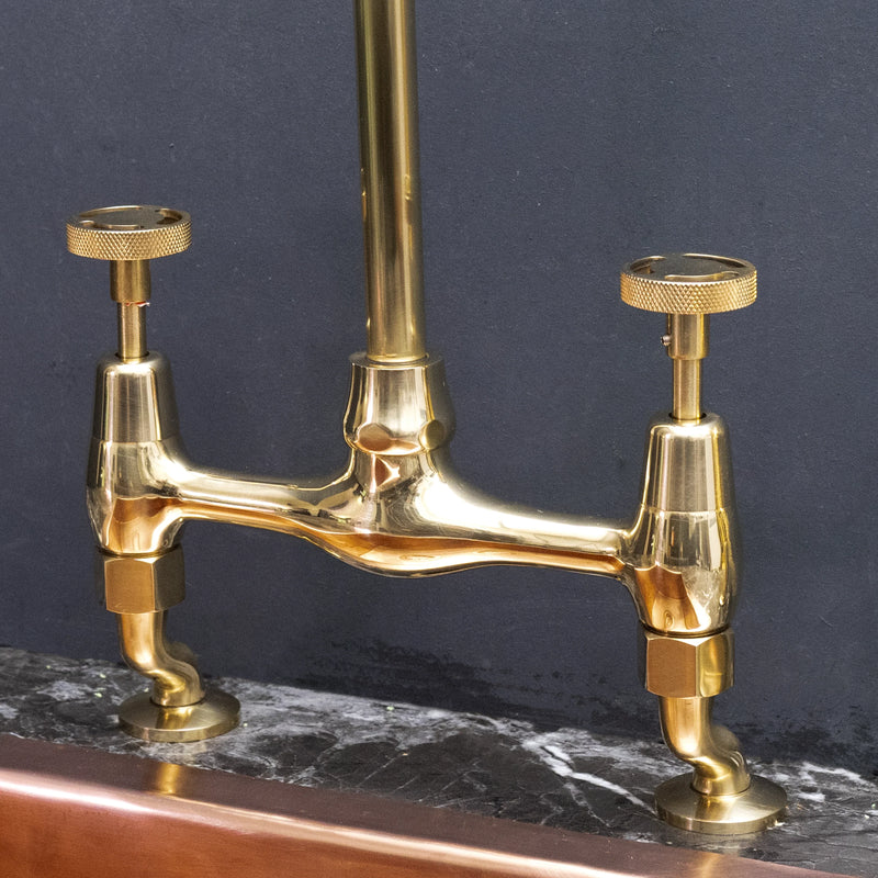 Bridge Faucet Cross Handles vs Lever Handles: Which Is Better? featuring Unlacquered Brass Curved Legs Bridge Kitchen Faucet