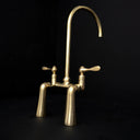 Unlacquered brass bridge kitchen faucet – three-hole installation angle