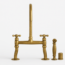 Antique Unlacquered Brass Bridge Kitchen Faucet with Side Sprayer Kitchen Faucets detail view 4