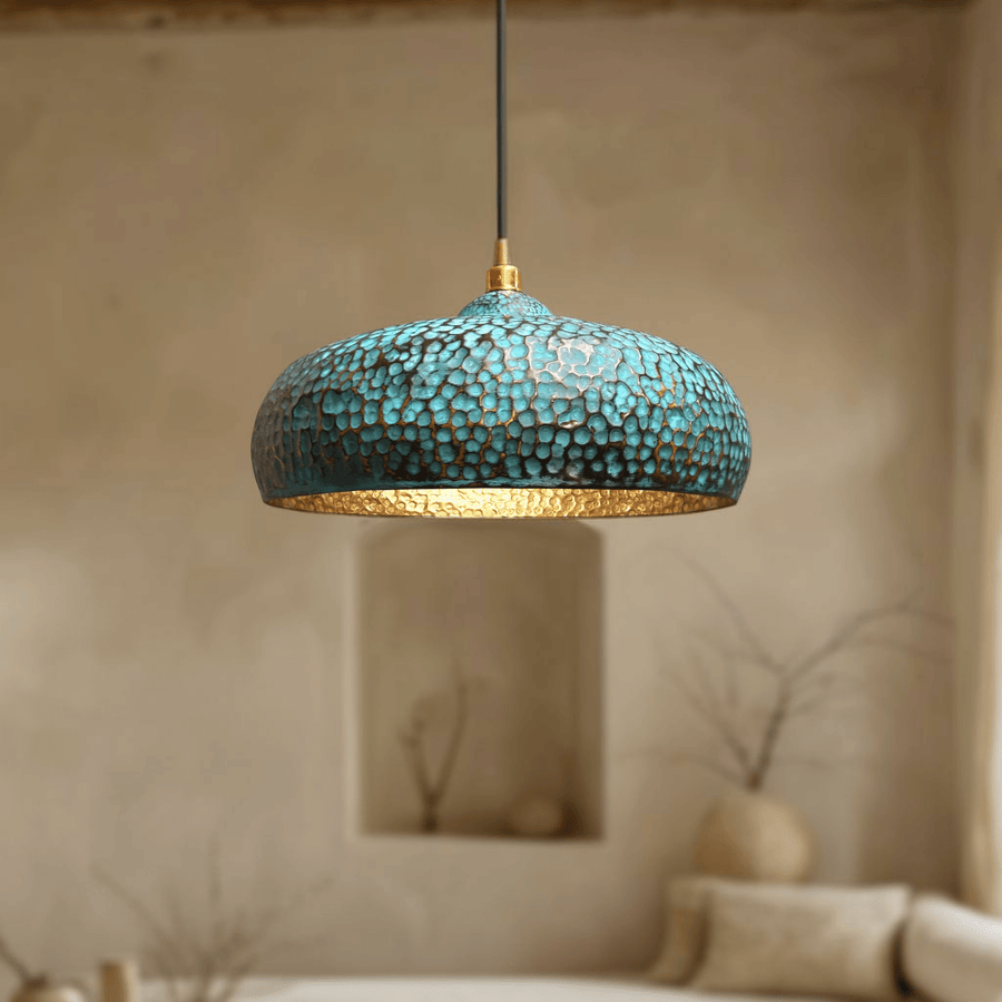 Blue Patina Brass Pendant Lights – Handcrafted Oxidized Dome Fixtures for Kitchen Islands pendant light for kitchen islands, dining rooms, vanities, and warm artisan interiors - view 1