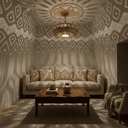 Brass lotus pendant light illuminated showing delicate pierced shadow on ceiling – Brass For Homes