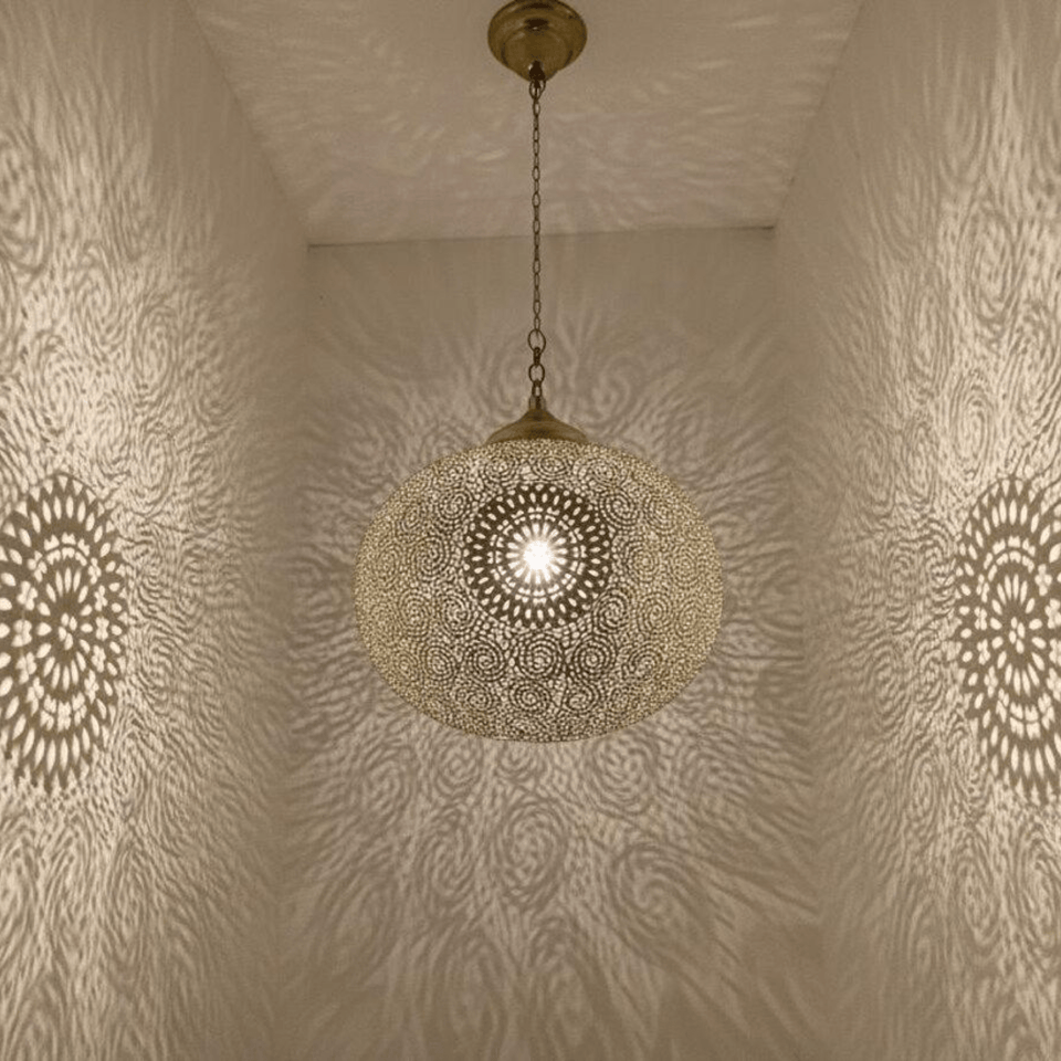 Brass Pendant Light – Boho Hanging Lamp with Intricate Shadow Patterns Pendant Lighting product photo