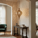 Handmade tall brass teardrop ceiling fixture with pierced pattern detail – Brass For Homes