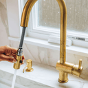 Brass Pull Down Kitchen Faucet kitchen faucet for kitchen sinks, prep sinks, bridge faucet layouts, and farmhouse kitchens - view 2