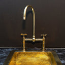 Polished brass bridge kitchen faucet two-handle side view – Brass For Homes