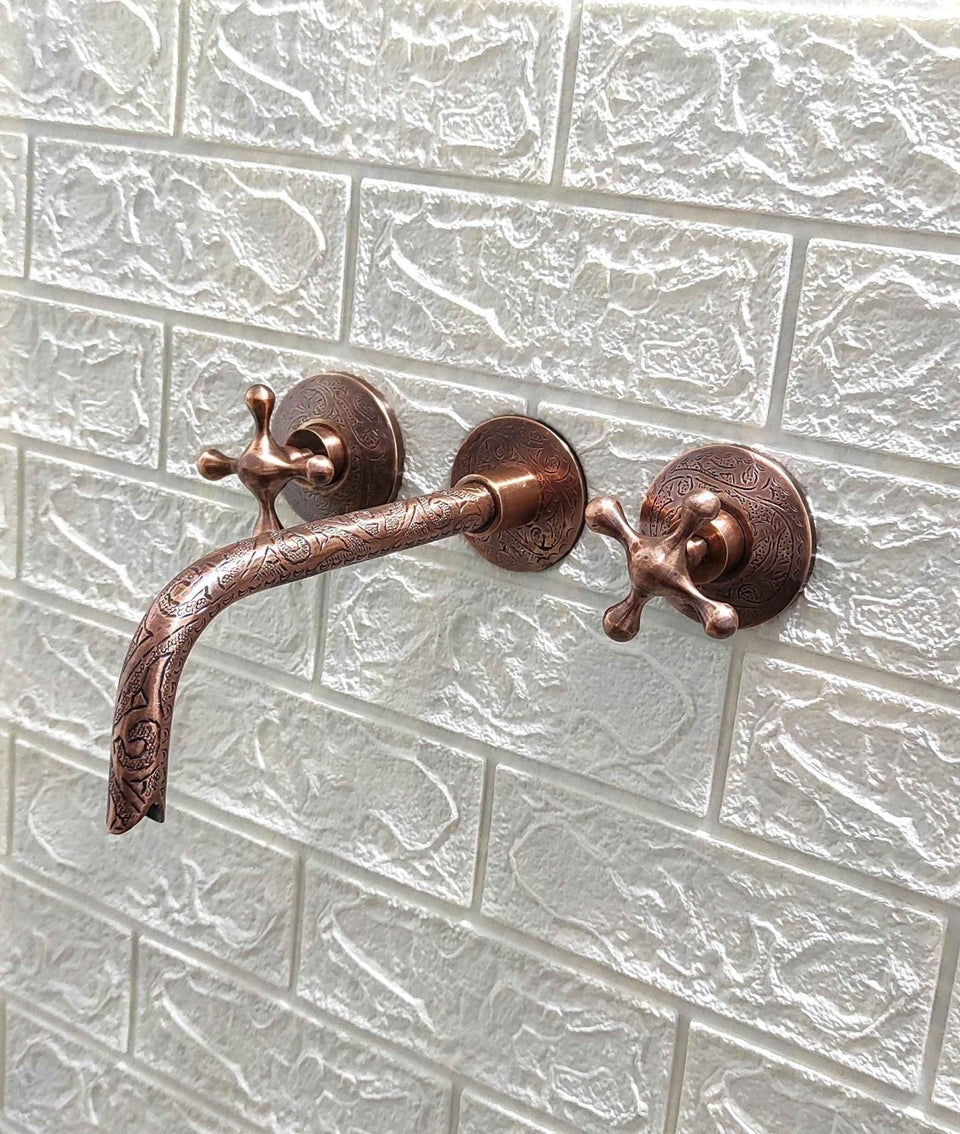 Engraved Copper Wall Mounted Faucet Sinks product photo