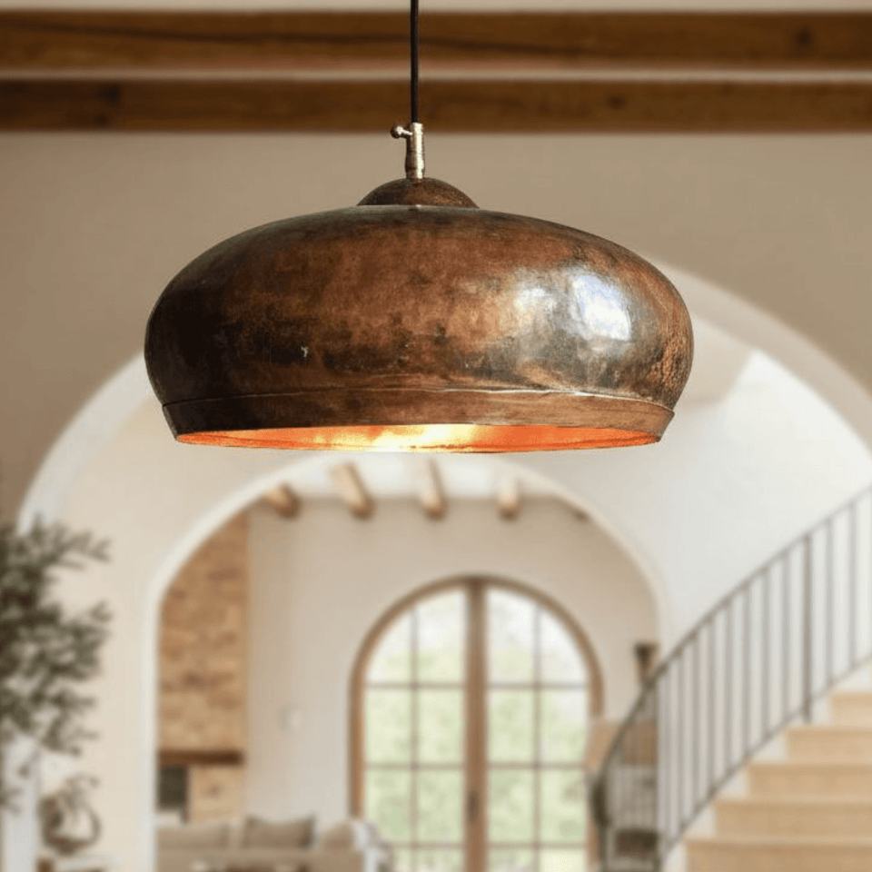 Hammered Copper Dome Pendant – Oxidized Rustic Ceiling Light for Kitchens Pendant Lighting product photo