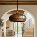 Hammered Copper Dome Pendant – Oxidized Rustic Ceiling Light for Kitchens - Brass For Homes - 