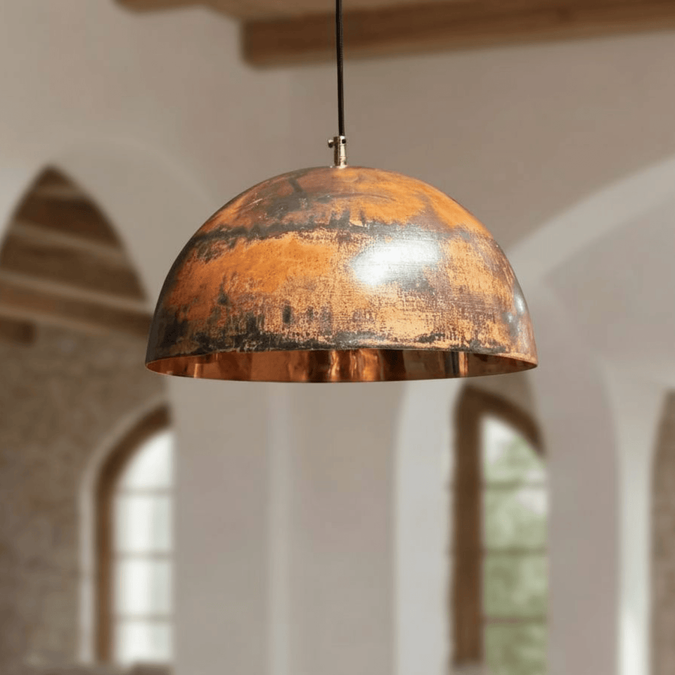 Oxidized Copper Dome Pendant – Rustic Ceiling Light for Farmhouse Kitchens - Brass For Homes - 