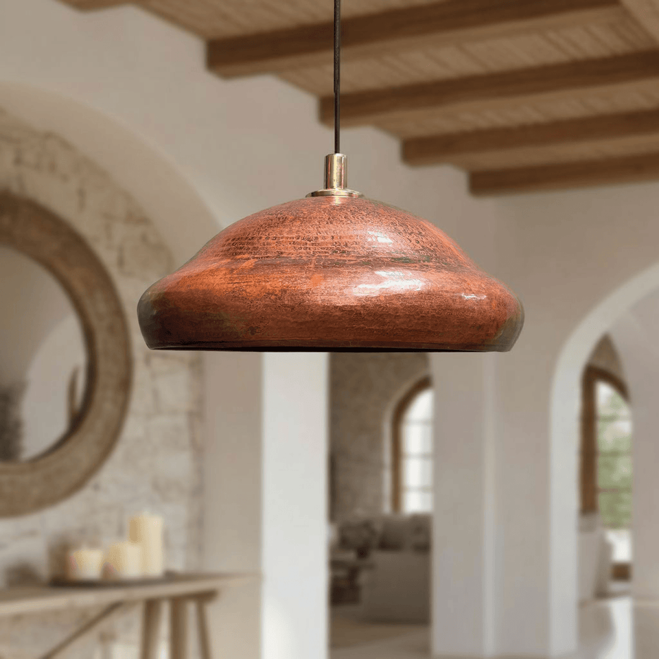 Copper Pendant Light – Rustic Dome Ceiling Fixture for Kitchen Island Pendant Lighting product photo