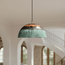 Green Patina Copper Dome Pendant – Oxidized Ceiling Light for Kitchens - Brass For Homes - 