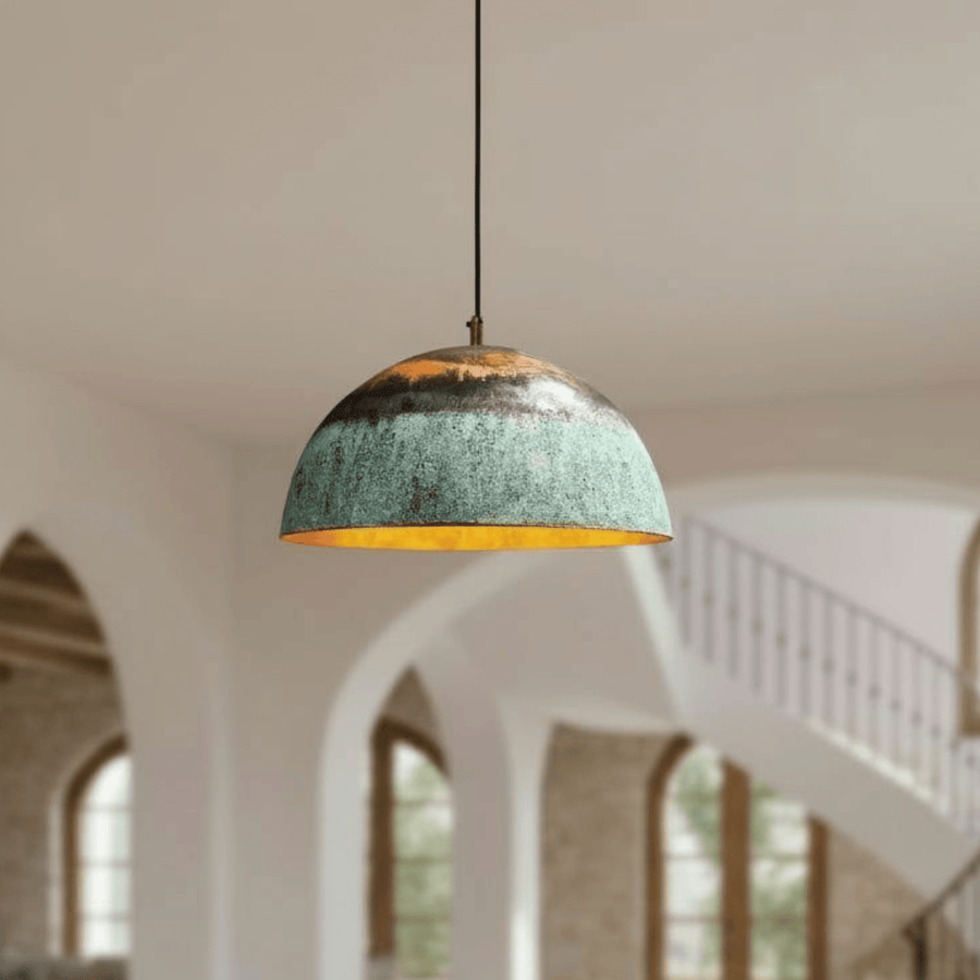 Green patina copper dome pendant oxidized ceiling light for kitchens – Brass For Homes