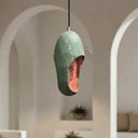 Green patina copper cutout dome pendant — rustic patterned ceiling light — Brass For Homes