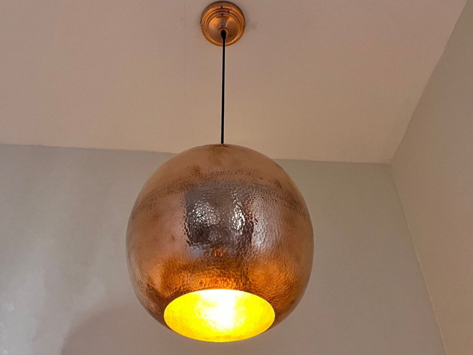 Hammered Copper Ball Pendant Light — Solid Copper Sphere Ceiling Lamp pendant light for kitchen islands, dining rooms, vanities, and warm artisan interiors - view 1