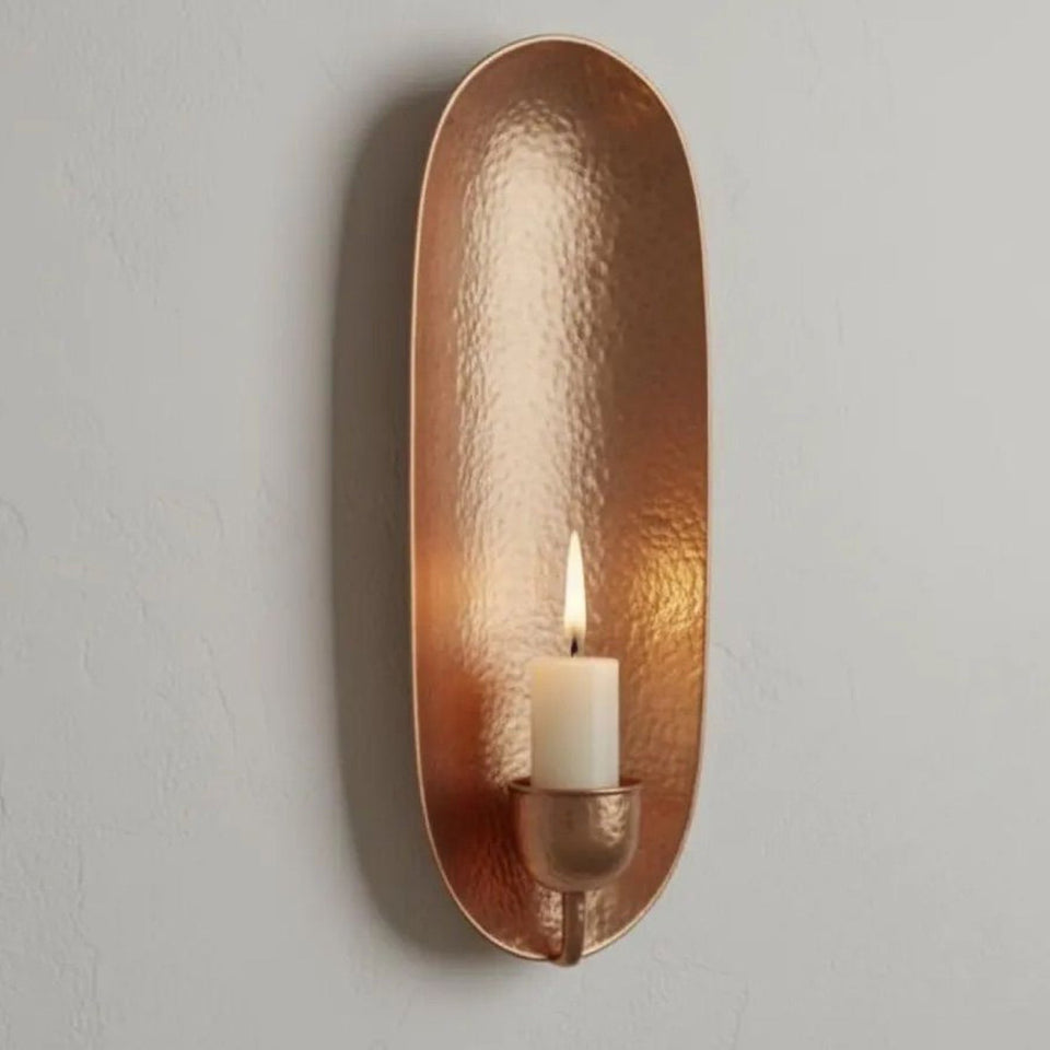 Handcrafted Copper Wall Candle Sconce – Moroccan Hammered Holder Home Decor product photo