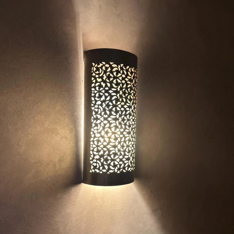 Handcrafted Cylindrical Brass Wall Sconce – Moroccan Filigree Light Pendant Lighting product photo