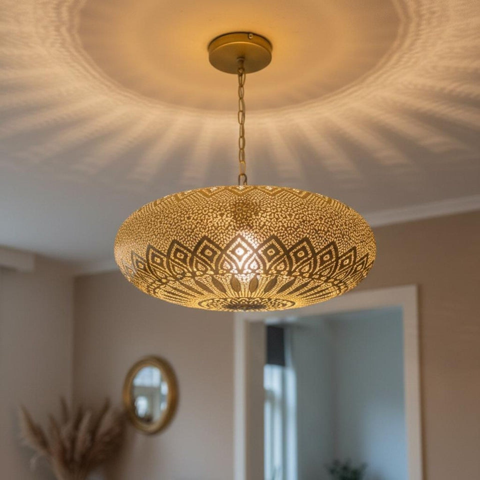 Brass Teardrop Pendant Light – Pierced Moroccan-Style Ceiling Lamp pendant light for kitchen islands, dining rooms, vanities, and warm artisan interiors - view 1