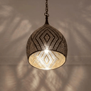 Moroccan brass teardrop pendant light – close-up of pierced geometric pattern
