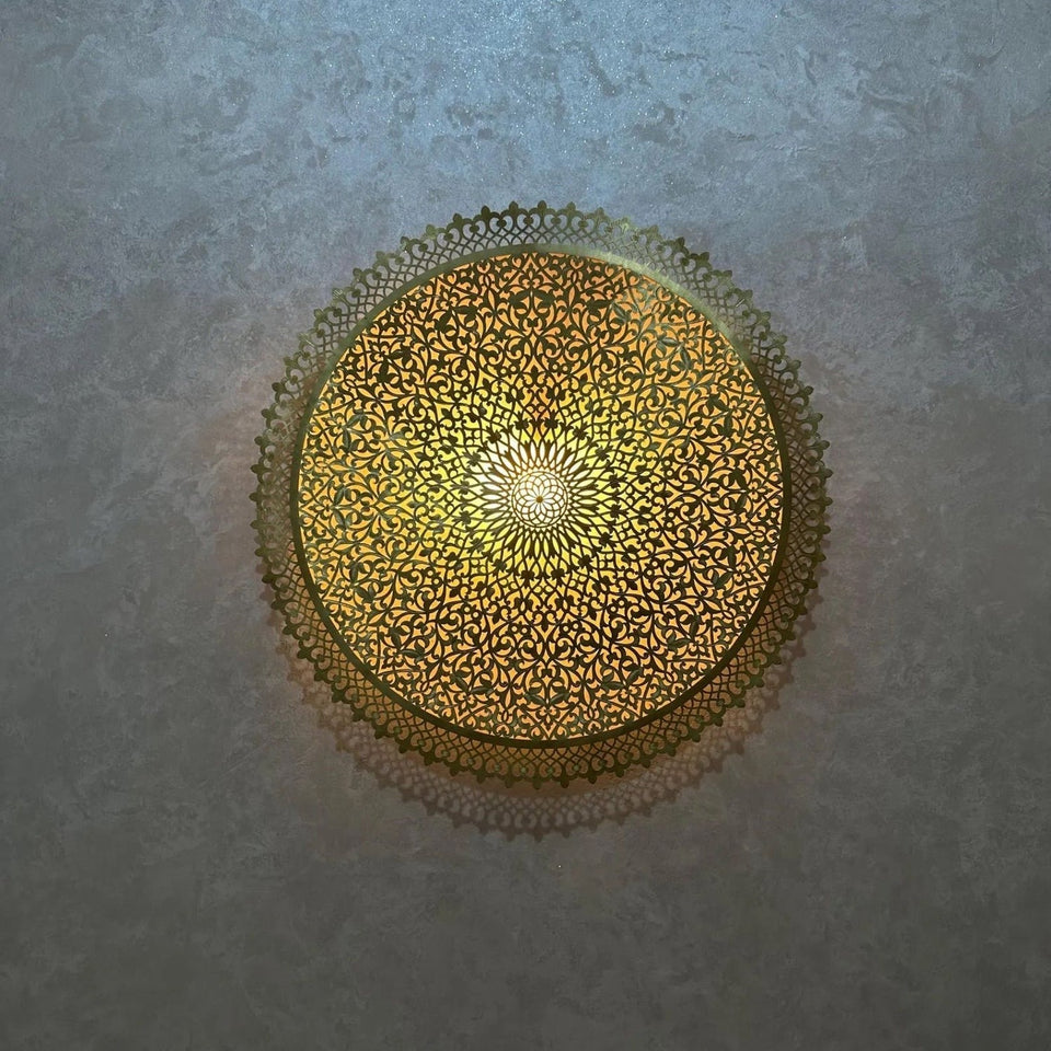 Handcrafted Round Brass Wall Light – Moroccan Engraved Sconce Pendant Lighting product photo