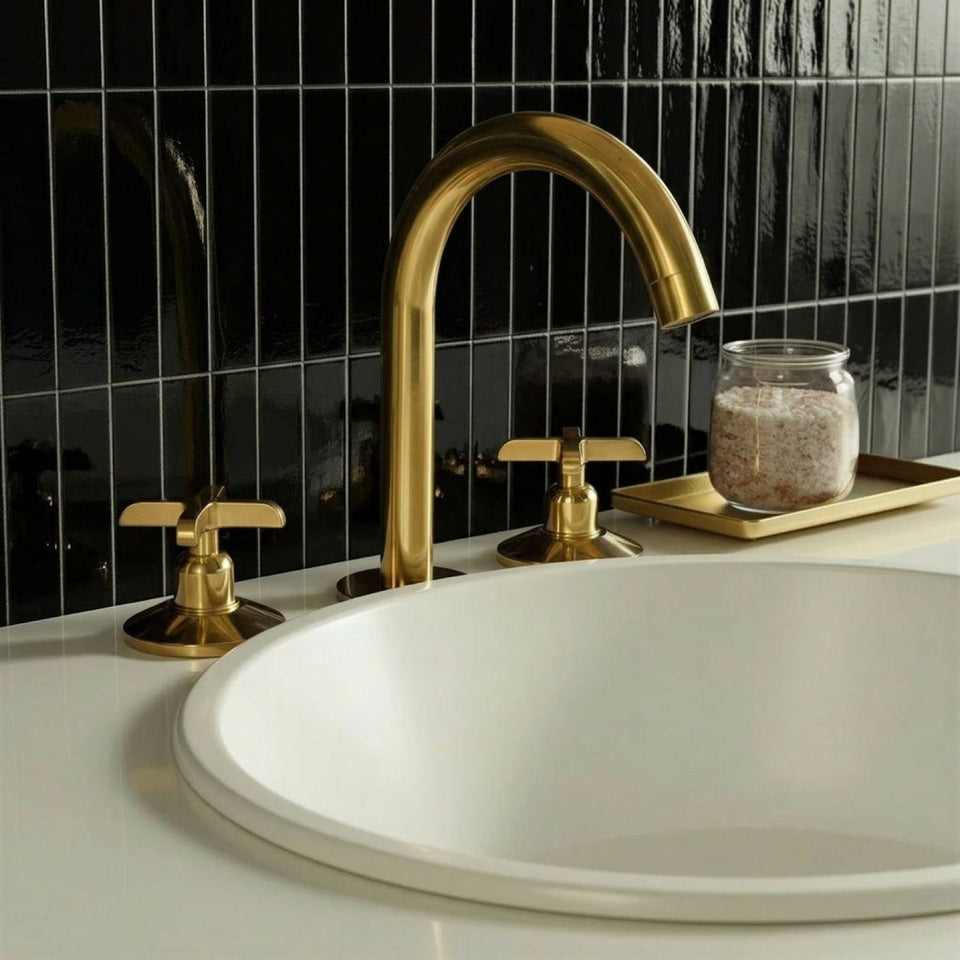 Handcrafted Widespread Brass Bathroom Faucet – Cross Handle Tap Bathroom Faucets product photo