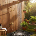 Outdoor Gold Rain Shower – Solid Brass Wall Mounted System shower system for primary bathrooms, guest bathrooms, walk-in showers, and classic bath renovations - view 4