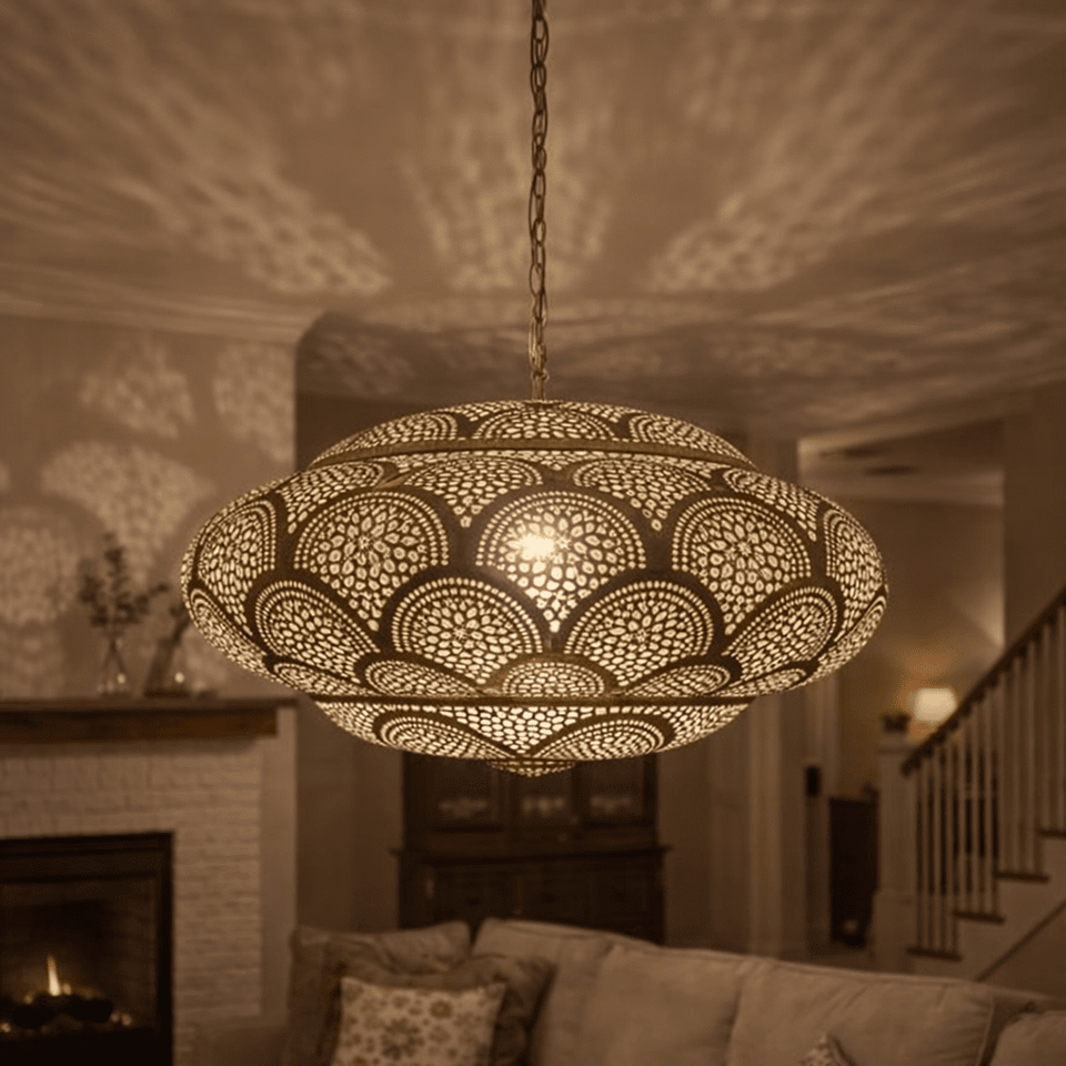 Moroccan brass bathroom pendant light with hammered finish – Brass For Homes