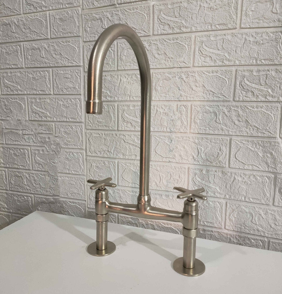 Solid Brass Bridge Faucet Nickel Matte Finish Kitchen Faucets product photo