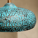 Blue patina copper dome pendant close-up – artisan oxidized texture – Brass For Homes