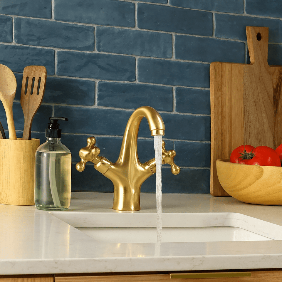 Solid Brass Single-Hole Bathroom Faucet – Classic Cross Handles Bathroom Faucets product photo