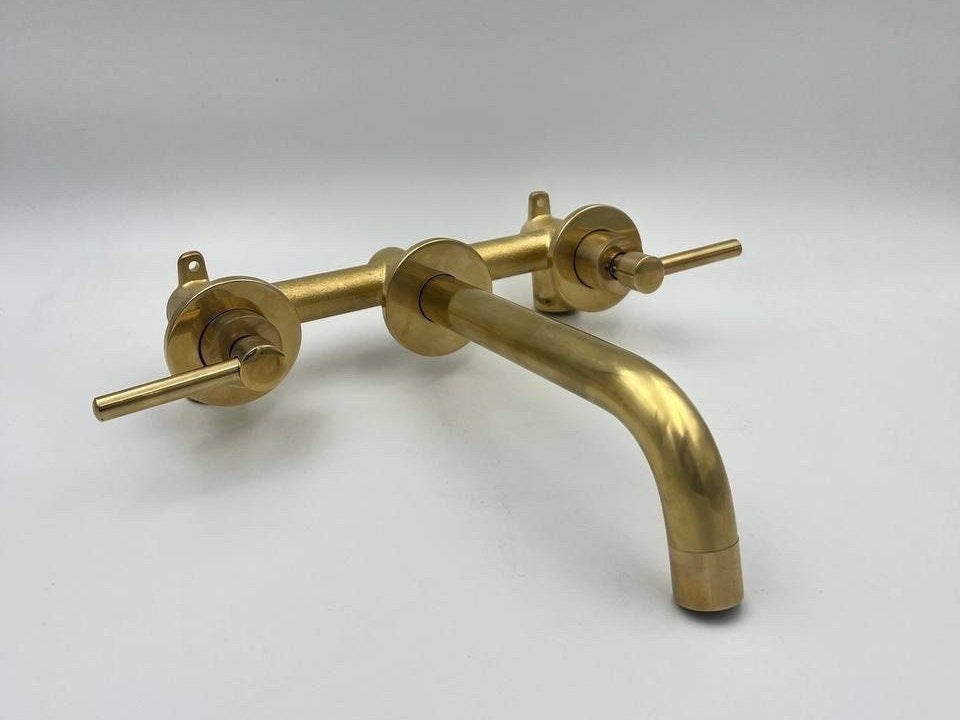 Unlacquered Brass Bathroom Faucet wall mount faucet for wall-mounted sink layouts, bathrooms, kitchens, and compact wash spaces - view 1