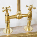 Brass bridge faucet with pull-down sprayer – handle close-up