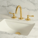 Unlacquered Brass Bathroom Faucet: Widespread 3-Hole Sink Fixture Bathroom Faucets detail view 2