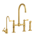 Unlacquered Brass Bridge Kitchen Faucet Set with Sprayer kitchen faucet for kitchen sinks, prep sinks, bridge faucet layouts, and farmhouse kitchens - view 2