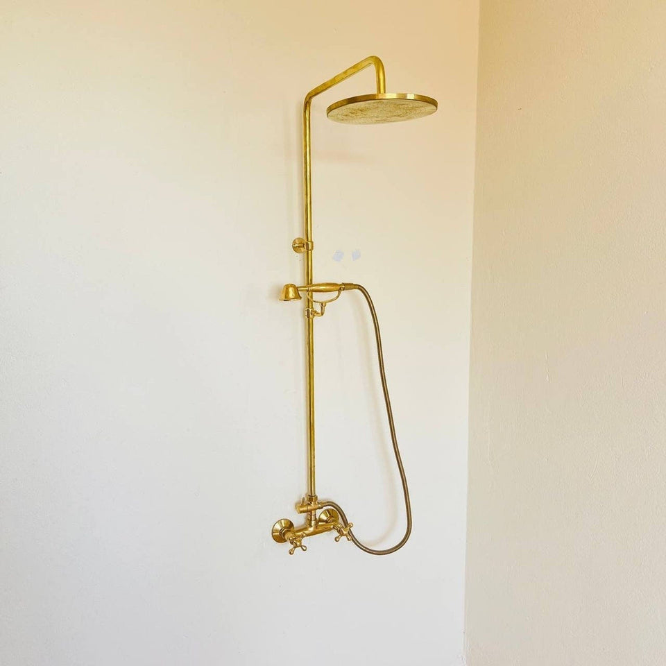 Unlacquered Brass ShowerHead with Handheld Shower Shower Systems product photo