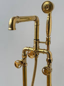 Unlacquered Brass Tub filler Faucet With Wheel Handle Shower Systems detail view 3