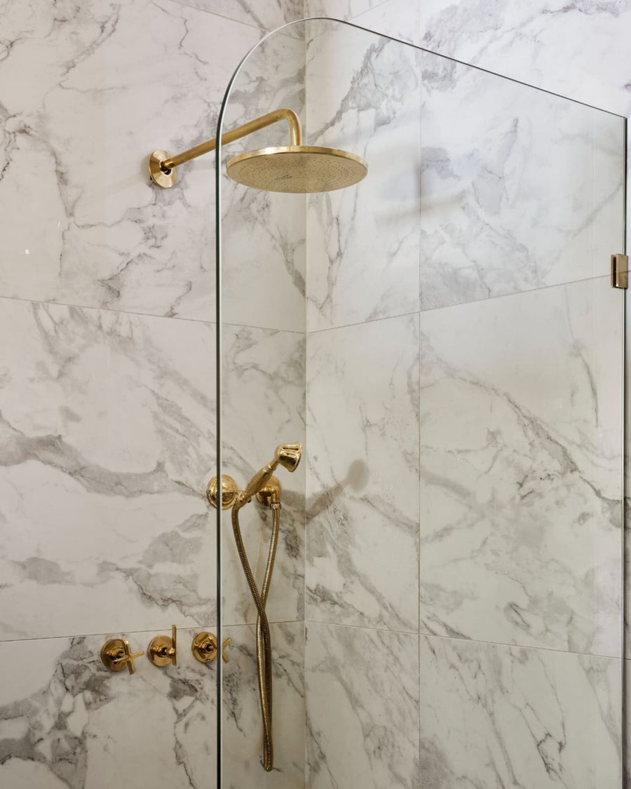 Unlacquered Brass Shower Set — Faucet, Handheld & Rainfall Head home decor accent for entryways, bathrooms, kitchens, shelves, and warm artisan interiors - view 1
