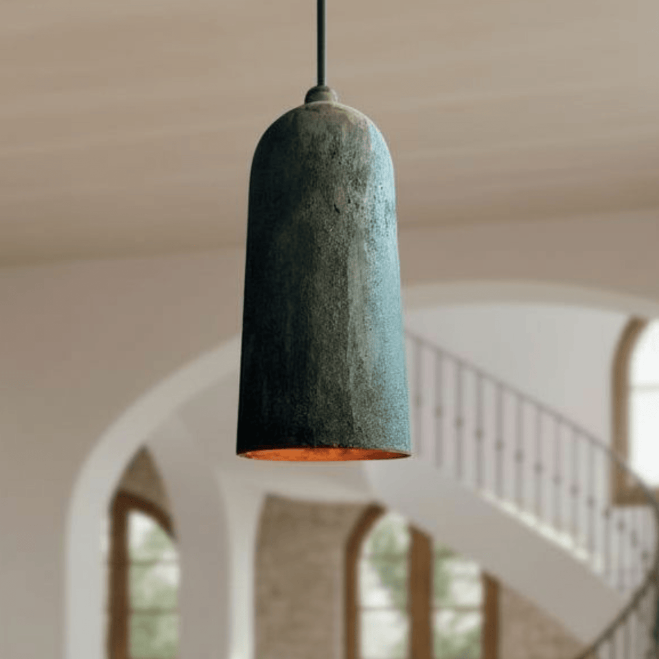 Verdigris Copper Cylinder Pendant – Long Patina Ceiling Light for Kitchens Pendant Lighting product photo